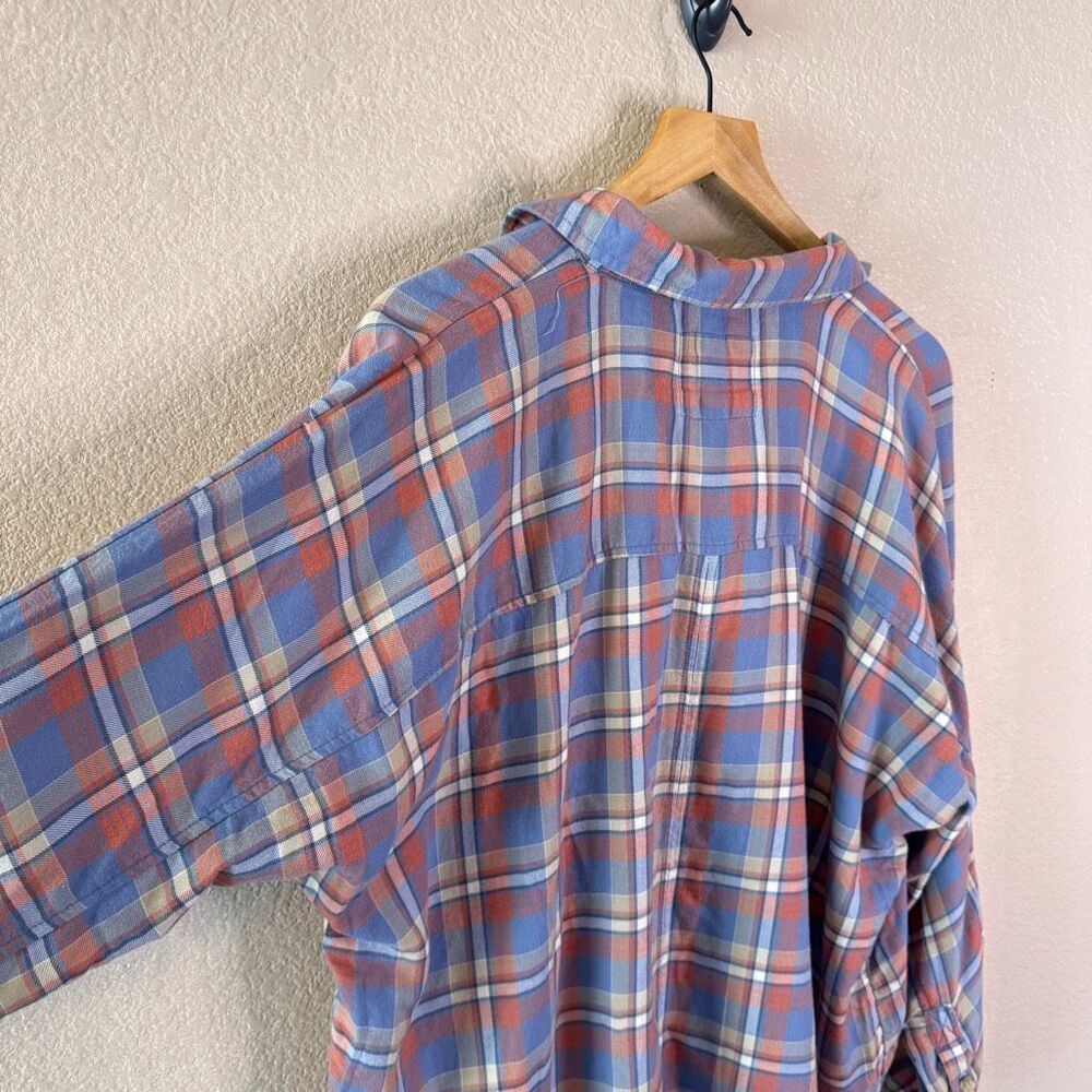 NWT American Eagle Popover Plaid Shirt Womens Medium Relaxed Oversized Blue - Picture 7 of 9